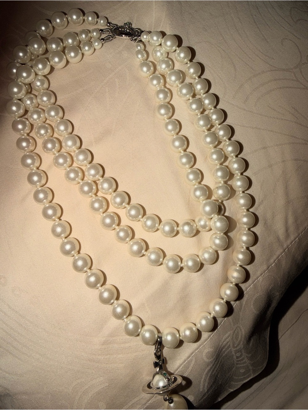 Classic Ivory Pearl Multi-Strand Necklace with Orb Pendant